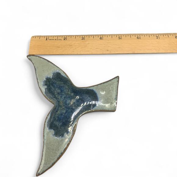 Dock 6 Pottery Whale Tail Stoneware Coaster Trivet Blue Crackled Glass Geode 6" - Picture 6 of 6